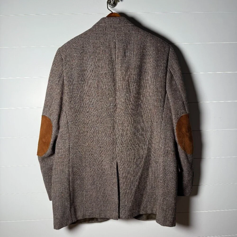 Harris Tweed Blazer Mens Brown Beige Pure Scottish Wool Herringbone Tweed